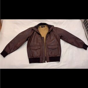 J. Peterman Dark Brown Leather Bomber Jacket